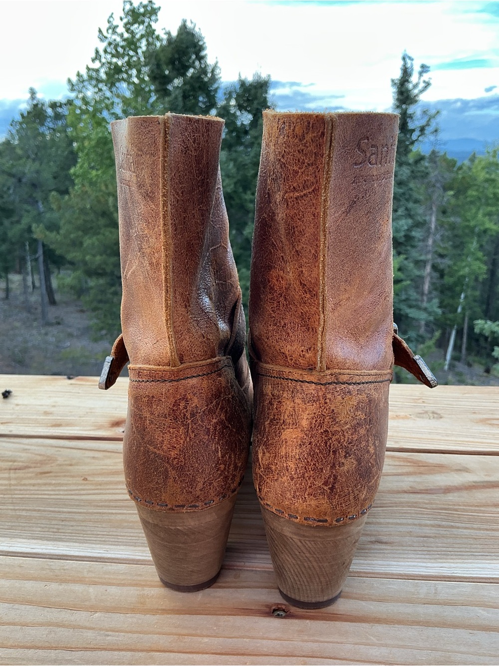 Sanita Distressed Brown Leather Wood Heel Buckle Boots Boho Clog Size 8 New - Picture 6 of 16